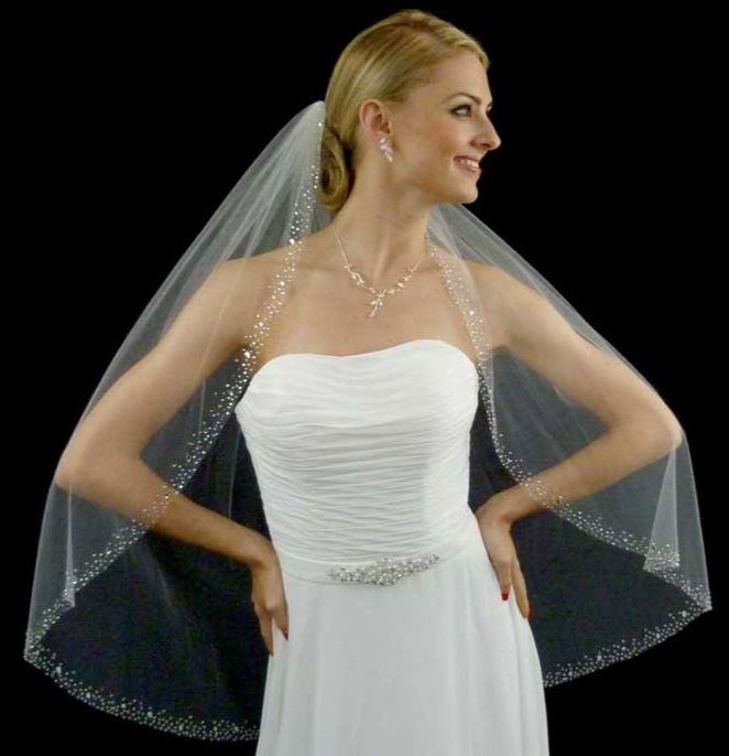 Alia – Stunning Beaded Crystal trim edge veil