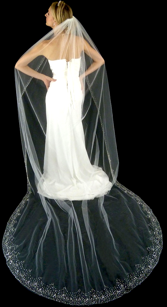 Alia – Bedazzle crystal trim edge cathedral wedding veil