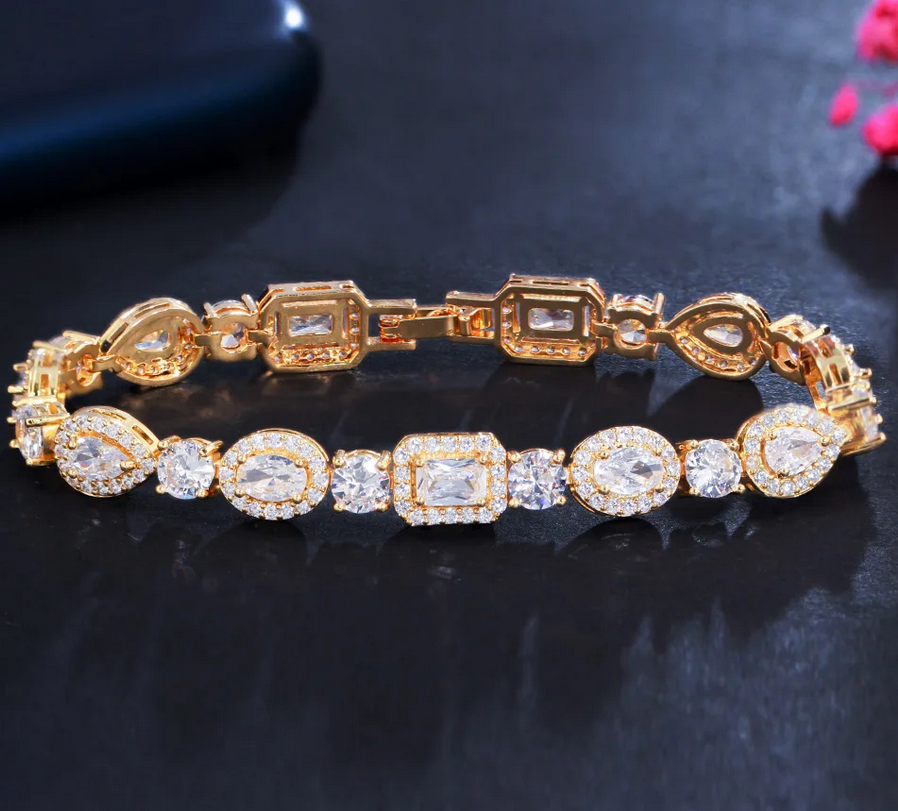 Lillianagold- Exquisite Gold Crystal CZ bridal bracelet