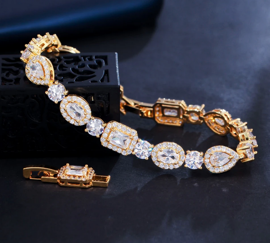 Lillianagold- Exquisite Gold Crystal CZ bridal bracelet