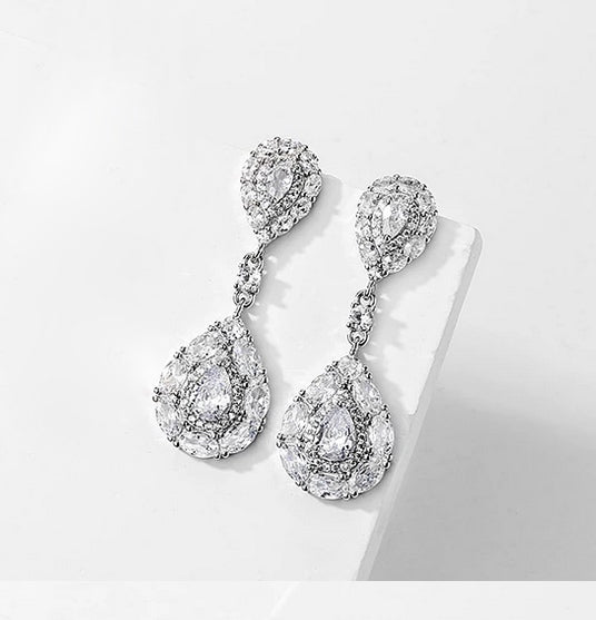 Bellina - Simulated diamond crystal bridal drop earrings