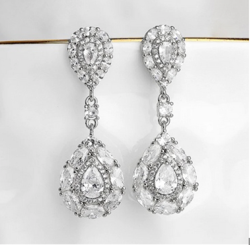 Bellina - Simulated diamond crystal bridal drop earrings