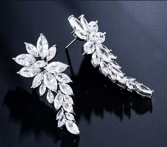 Marta -  Elegant CZ vine bridal earrings