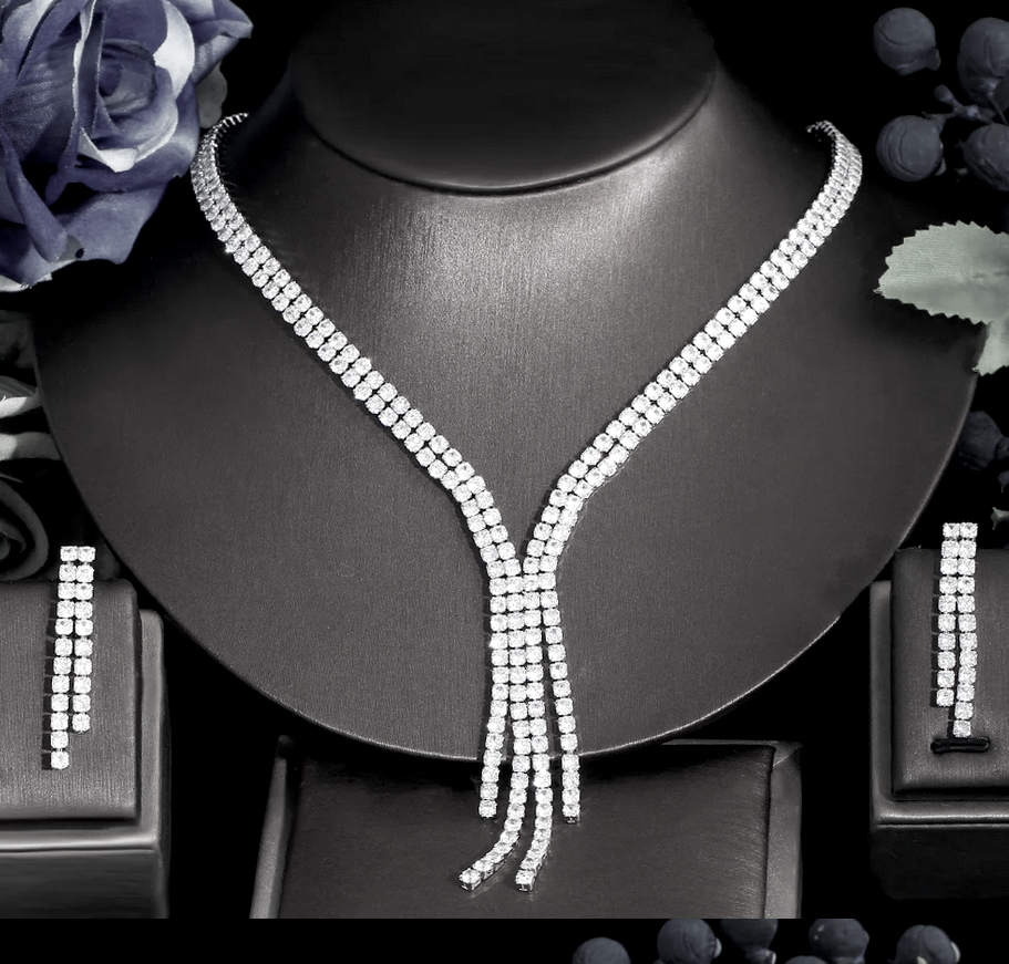 Ria -  Elegant swarovski crystal bridal evening drop necklace set