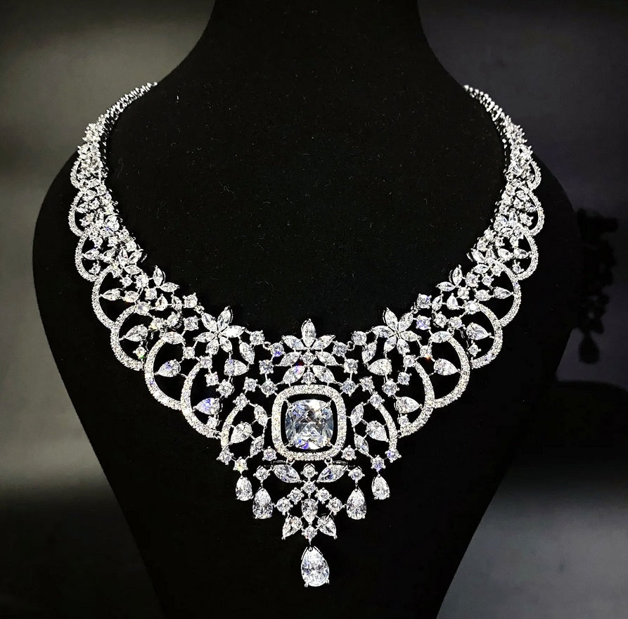 Elaini -  Royal CZ crystal statement bridal necklace set