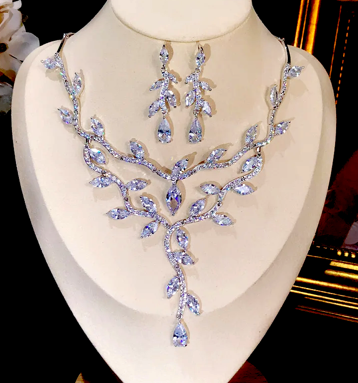 Josanne -  Gorgeous CZ vine bridal necklace set