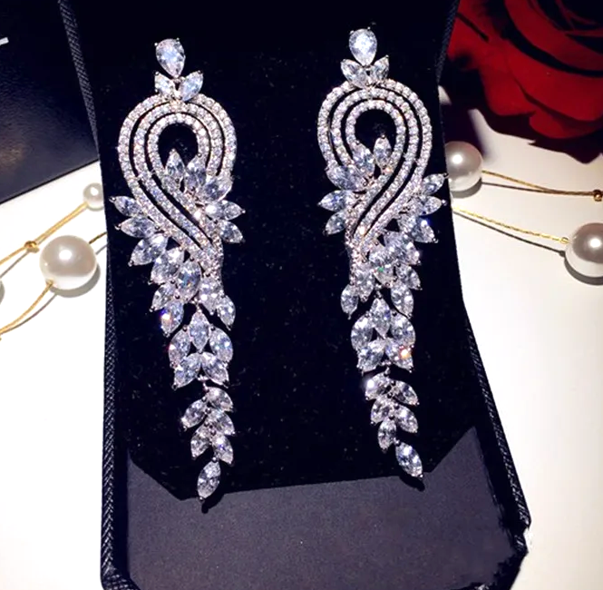 Malba - Swarovski Crystal long bridal drop earrings