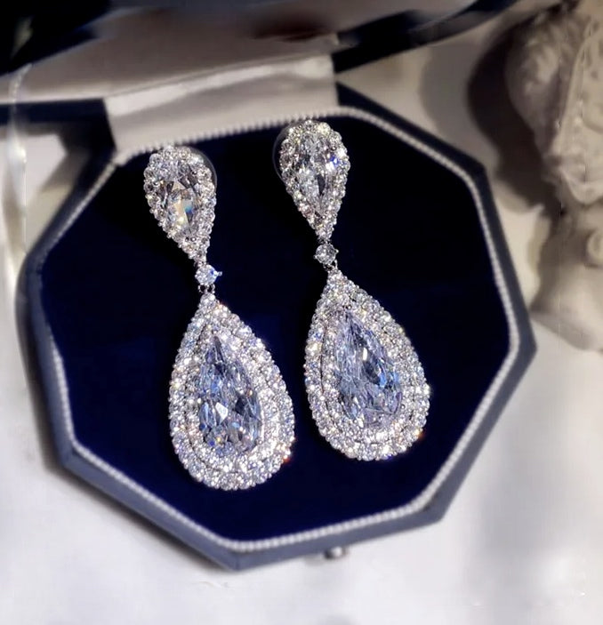 Irana -  Beautiful crystal long drop bridal earrings