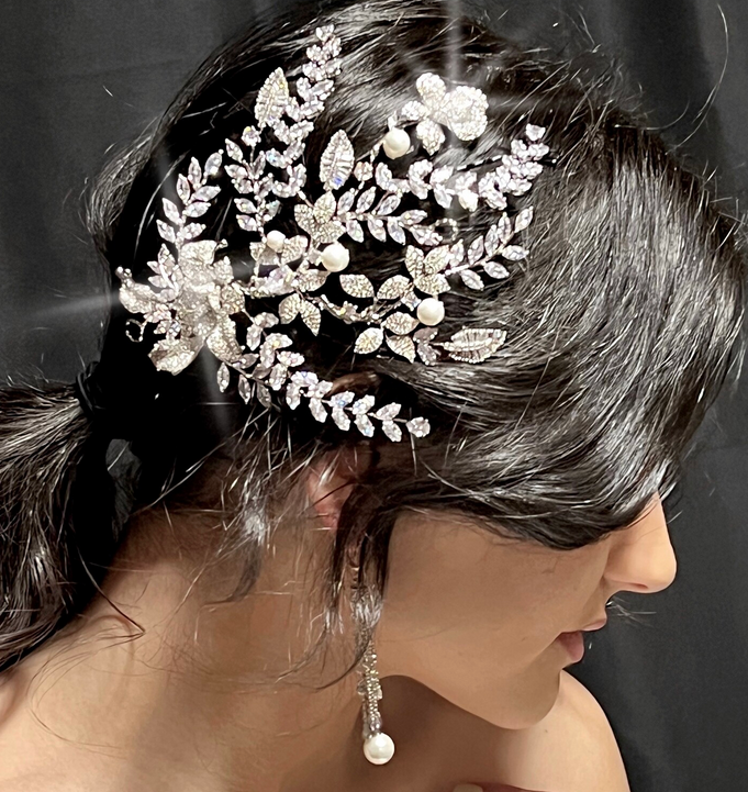 Graziana - Exquisite Pearl Crystal Side Bridal Headpiece