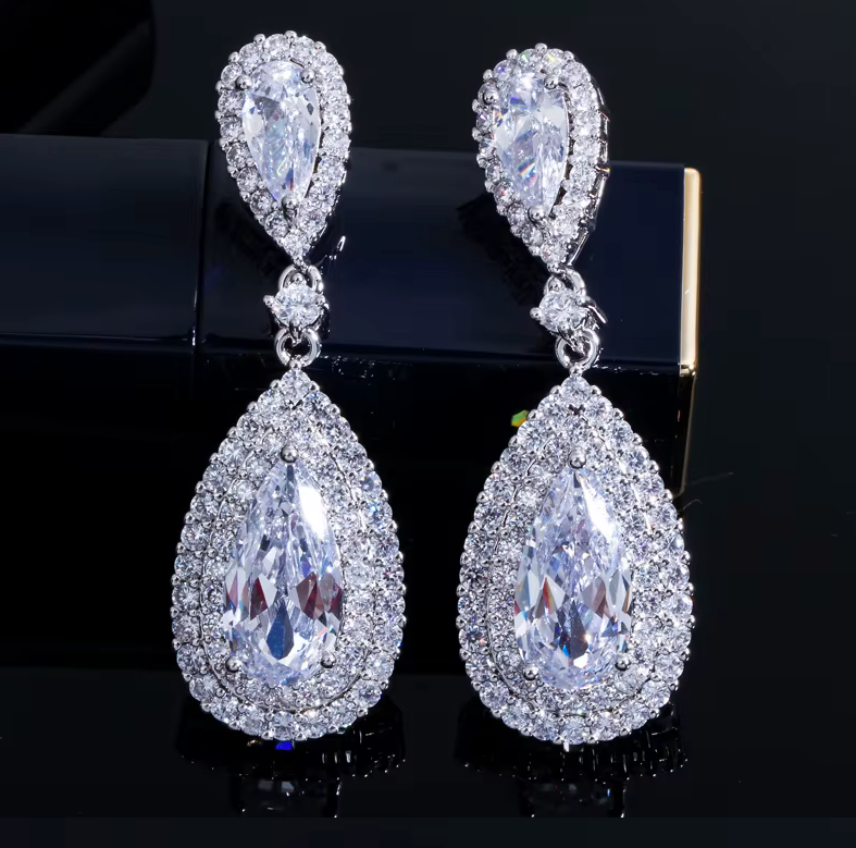 CZ long crystal drop earrings