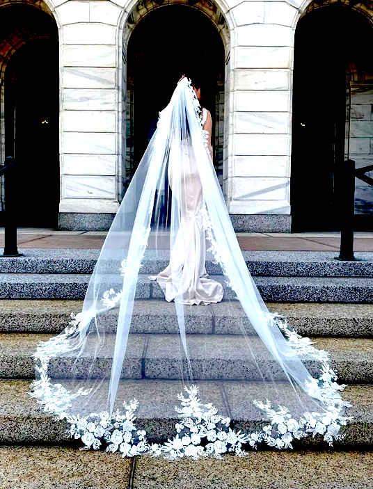Rita – Royal floral lace cathedral wedding veil with free blusher
