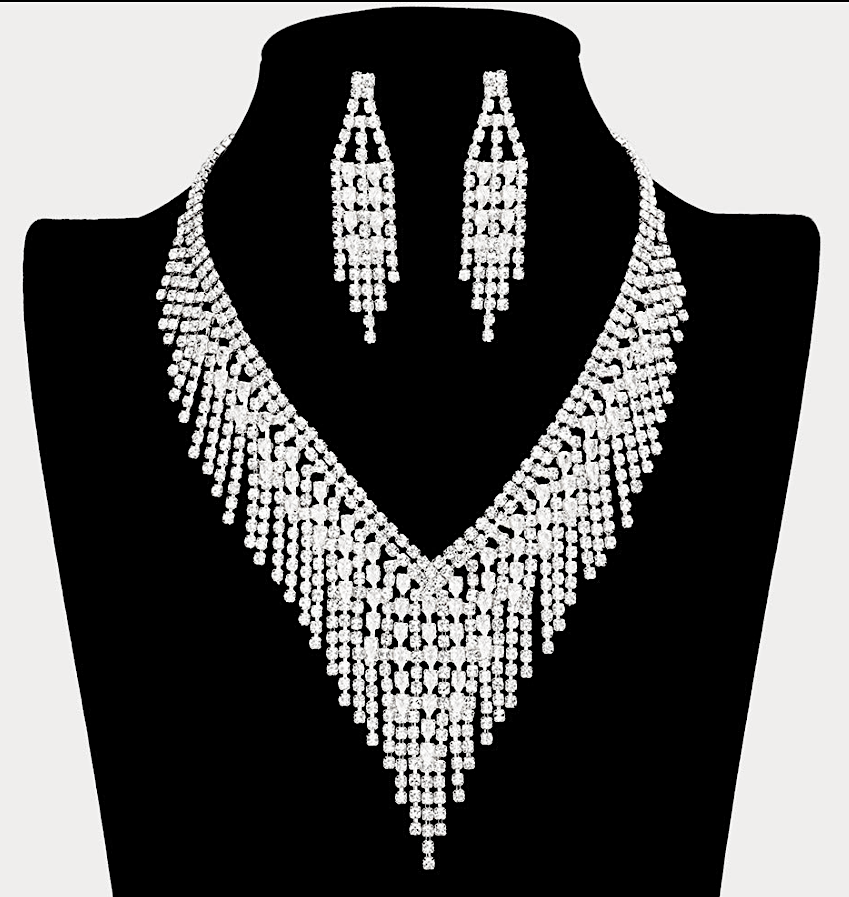 River - Rhinestone Crystal CZ Fringe necklace set