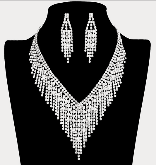 River - Rhinestone Crystal CZ Fringe necklace set
