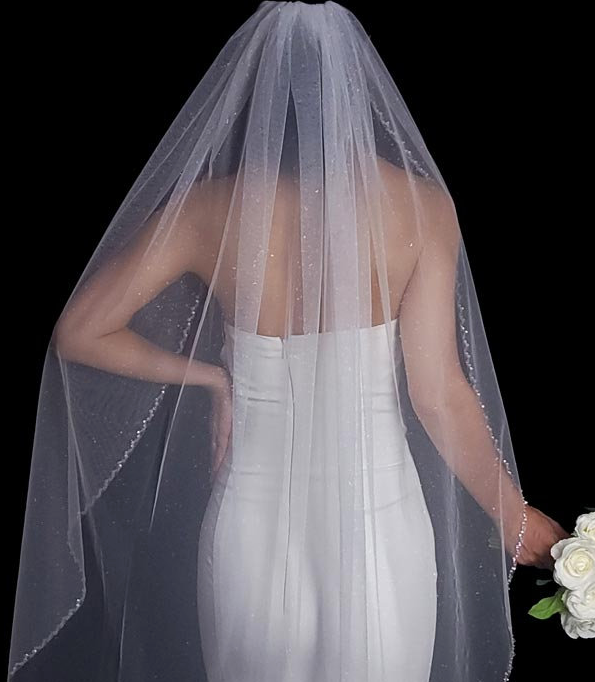 Heather – Shimmer tulle crystal edge cathedral wedding veil