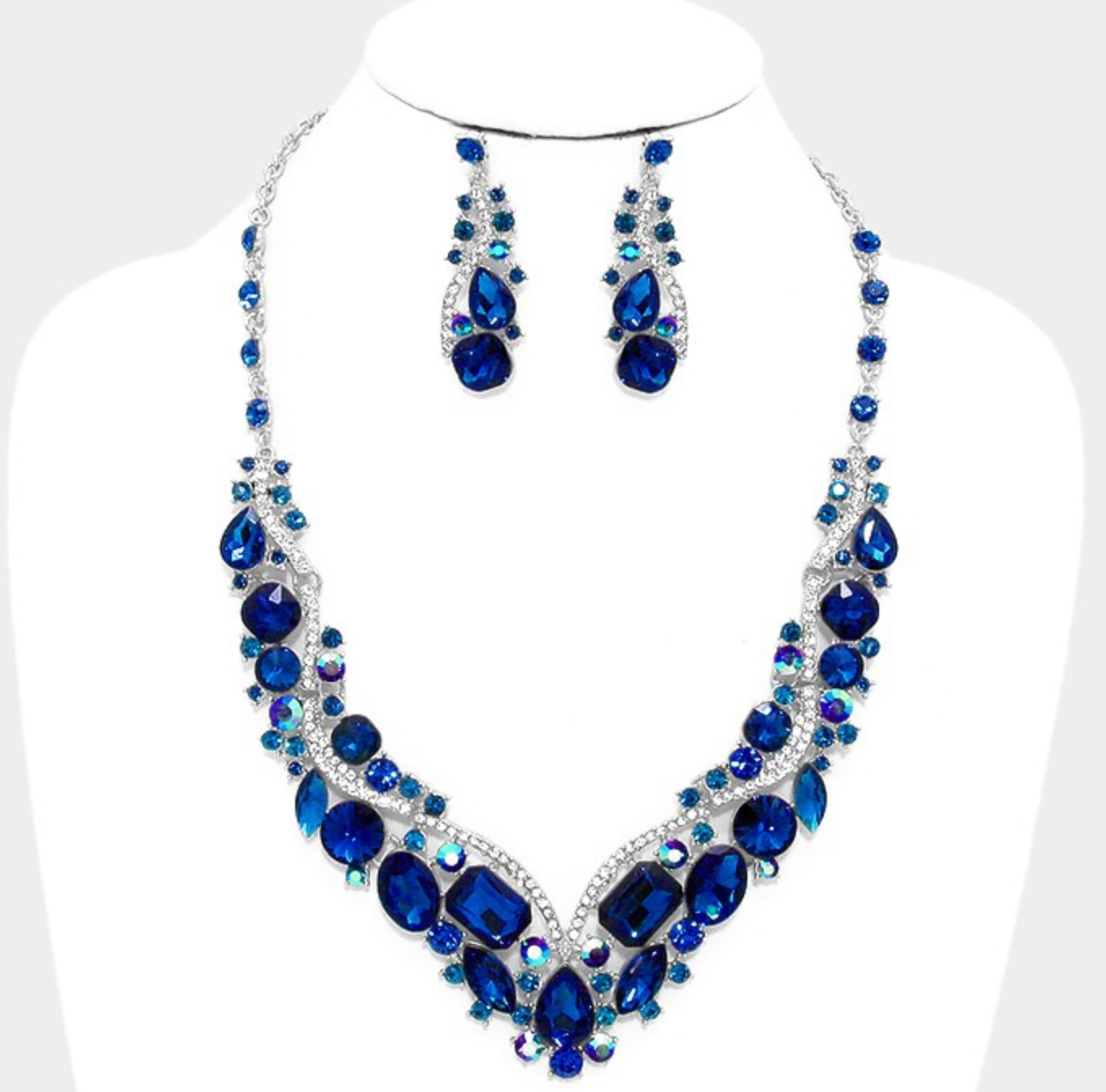 Nickyblue - Navy sapphire blue crystal necklace set