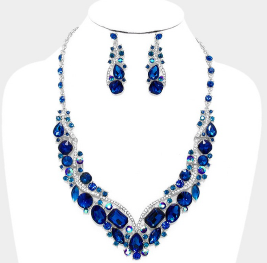 Nickyblue - Navy sapphire blue crystal necklace set