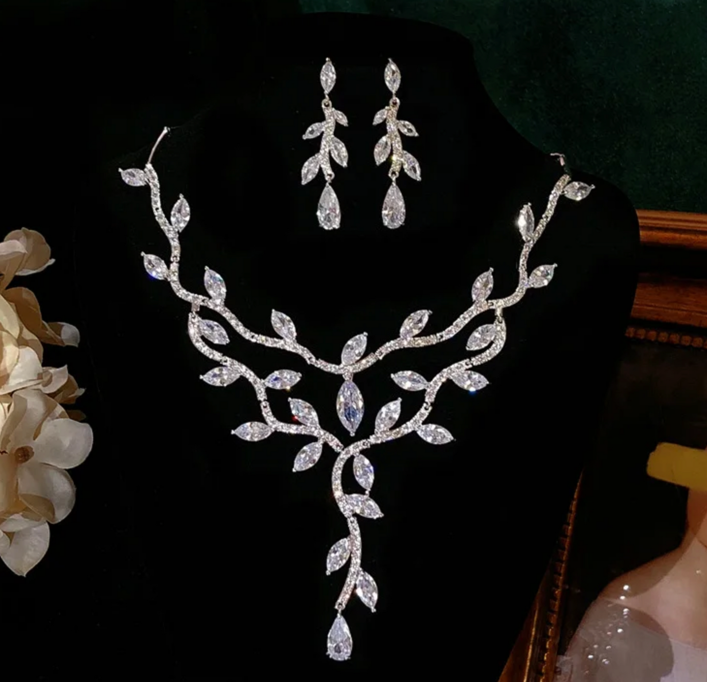 Josanne - Gorgeous CZ vine wedding necklace set