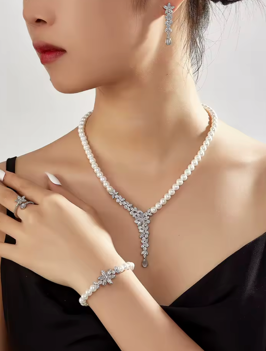 Jacqueline - Exquisite 3pc pearl bridal necklace set