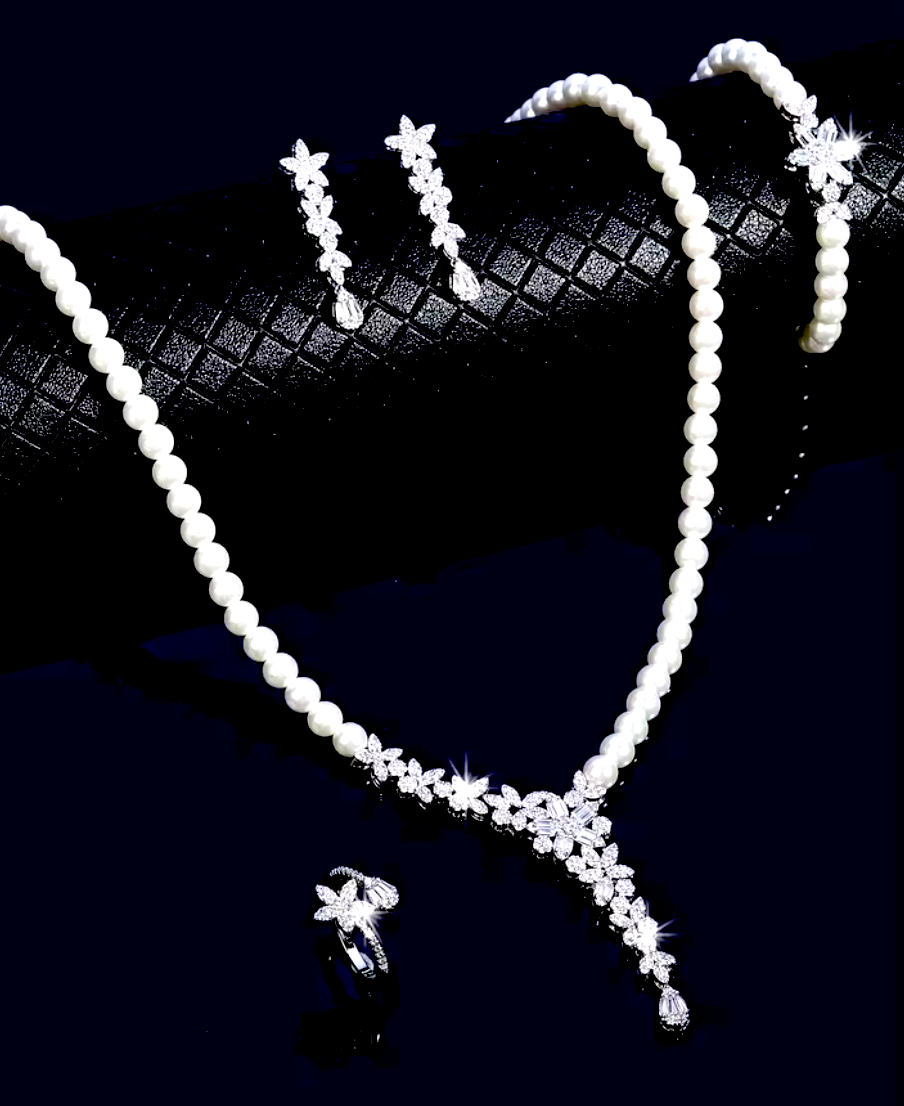 Jacqueline - Exquisite 3pc pearl bridal necklace set
