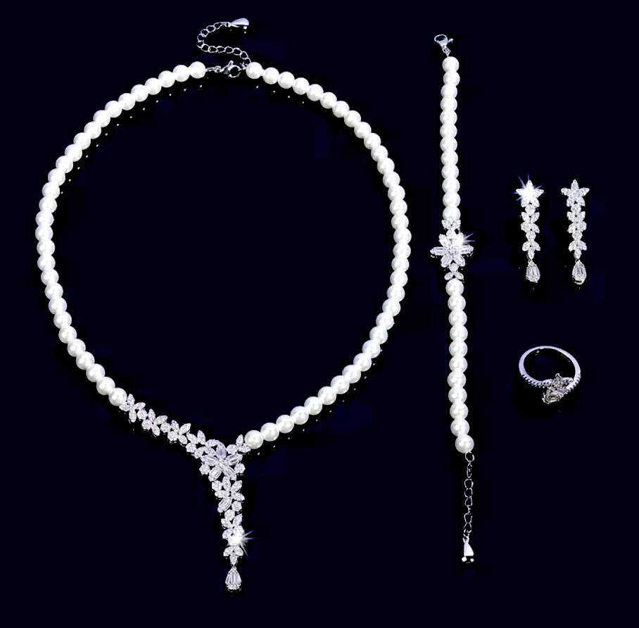 Jacqueline - Exquisite 3pc pearl bridal necklace set