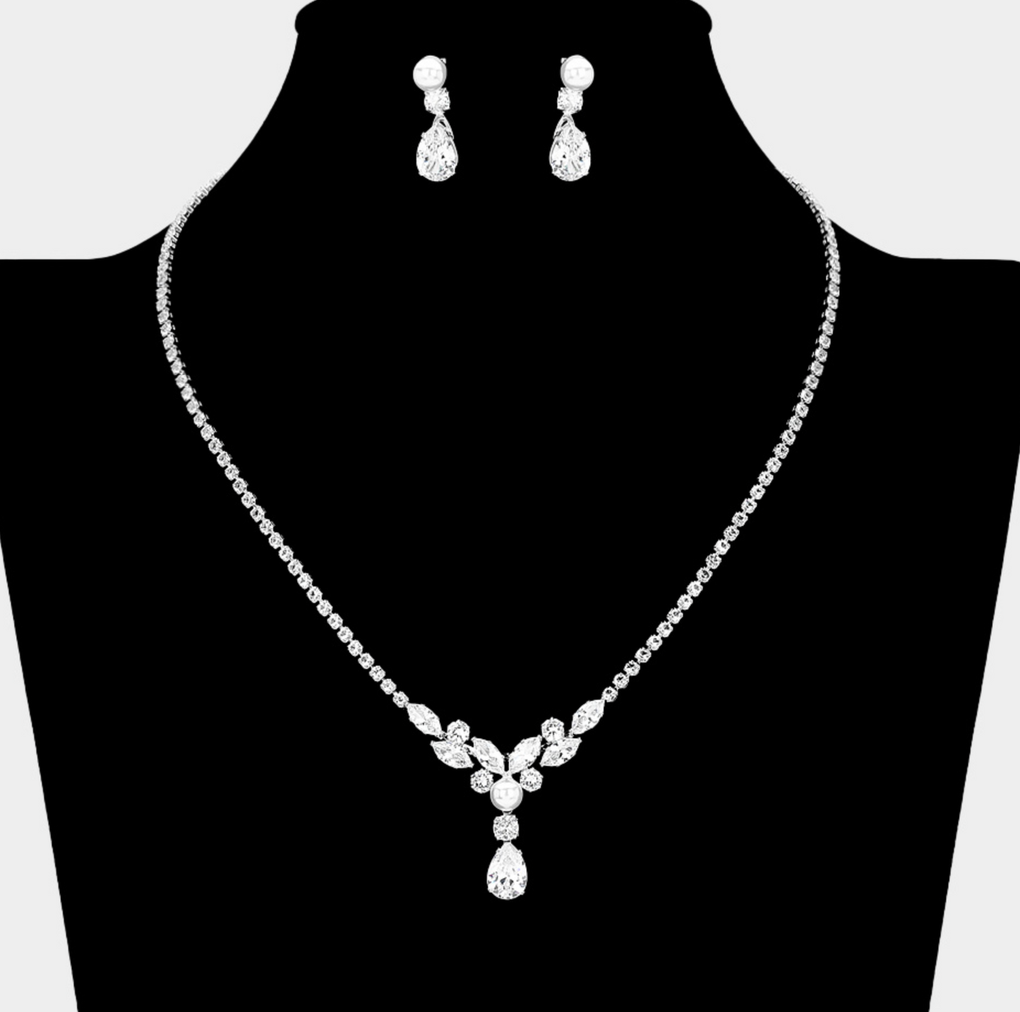 Gracie - Elegant Timeless cz pearl drop bridal necklace set