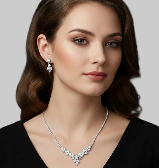 Noeli - Elegant vine drop cz wedding necklace set