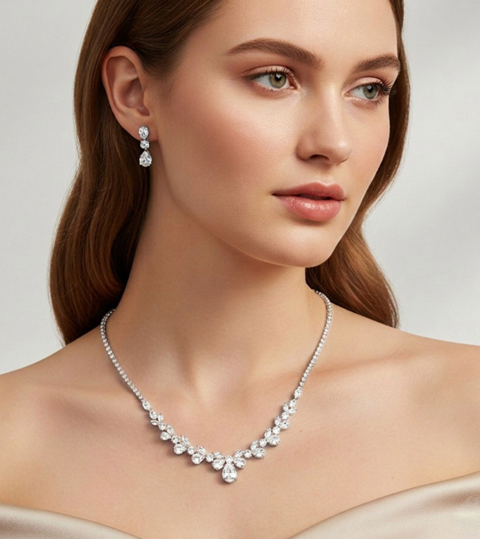 Hermelinda - Elegant crystal cz wedding necklace set