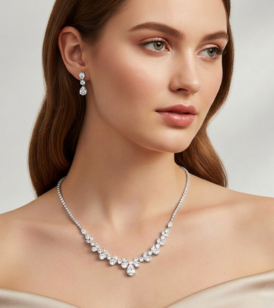 Hermelinda - Elegant crystal cz wedding necklace set