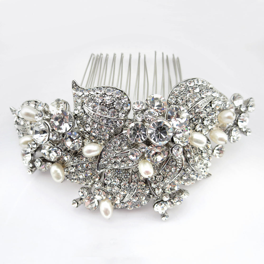 Lorenia - Exquisite Swarovski Crystal and pearl wedding comb