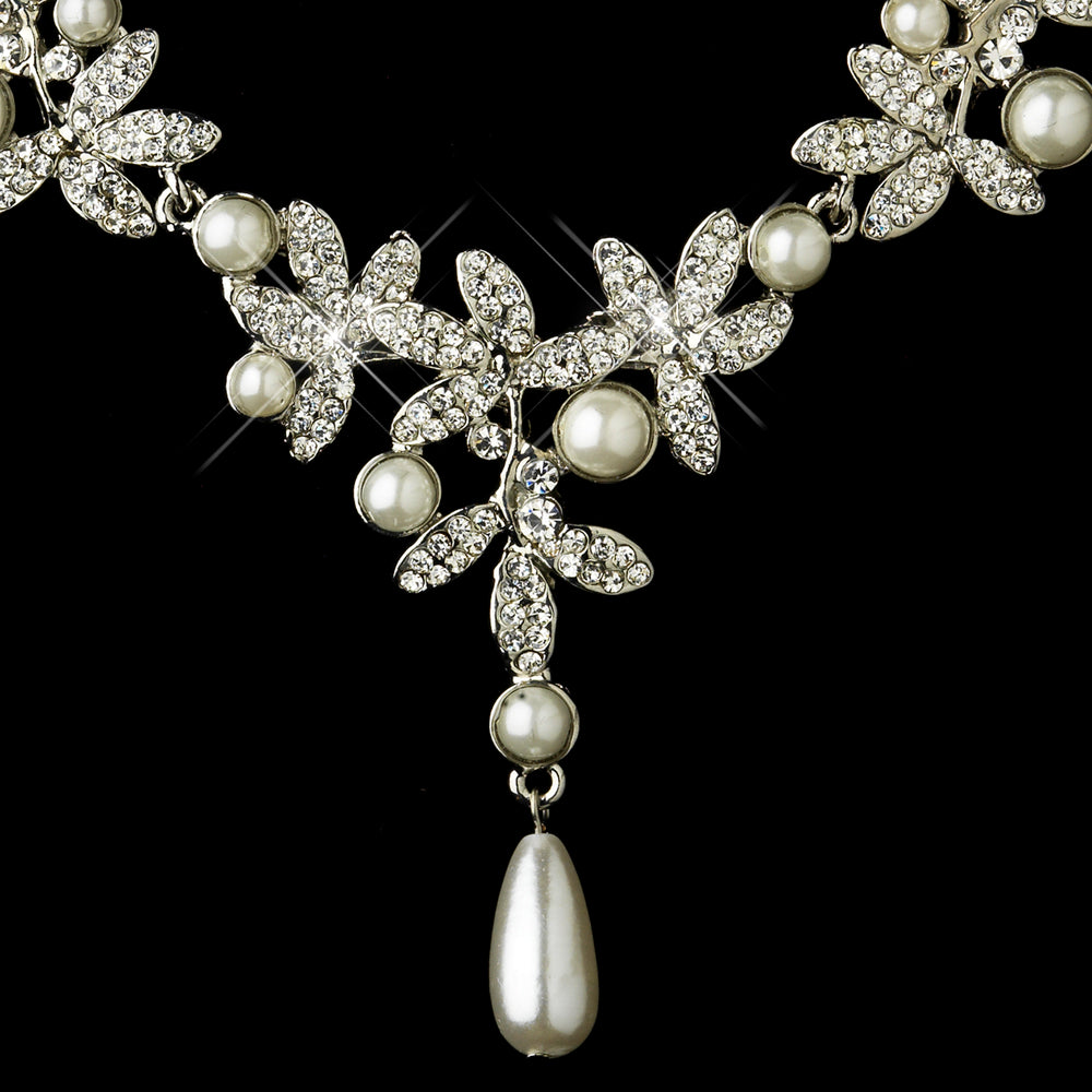 Isela - Timeless cz pearl drop bridal necklace set