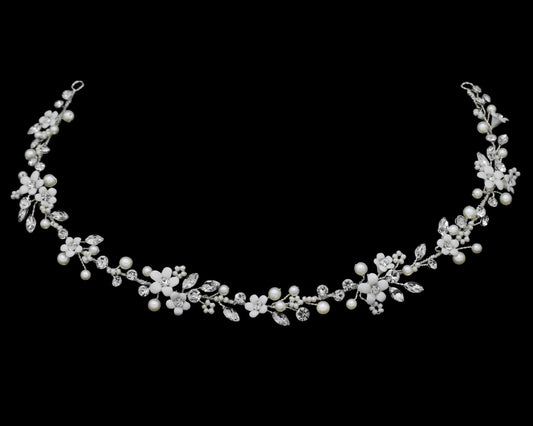 Arela - Floral Swarovski crystal and pearl communion headband