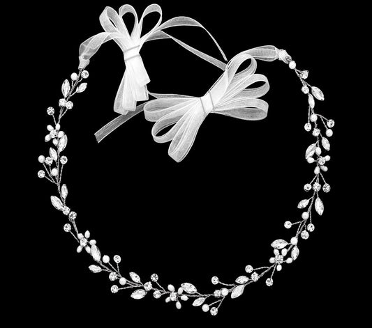 MariaLucia - Floral Swarovski crystal and pearl communion headband