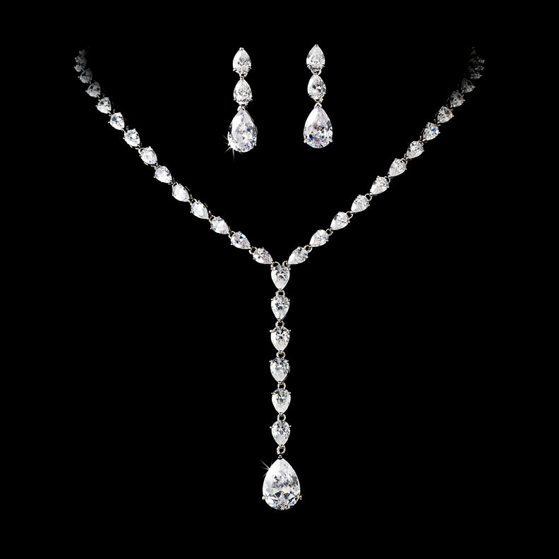 Vonetta - Stunning simulated diamond crystal drop bridal necklace set