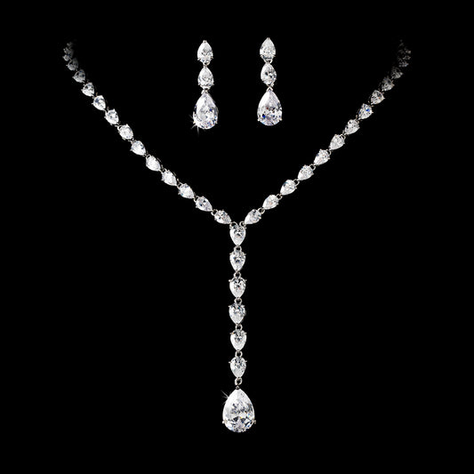 Vonetta - Stunning simulated diamond crystal drop bridal necklace set