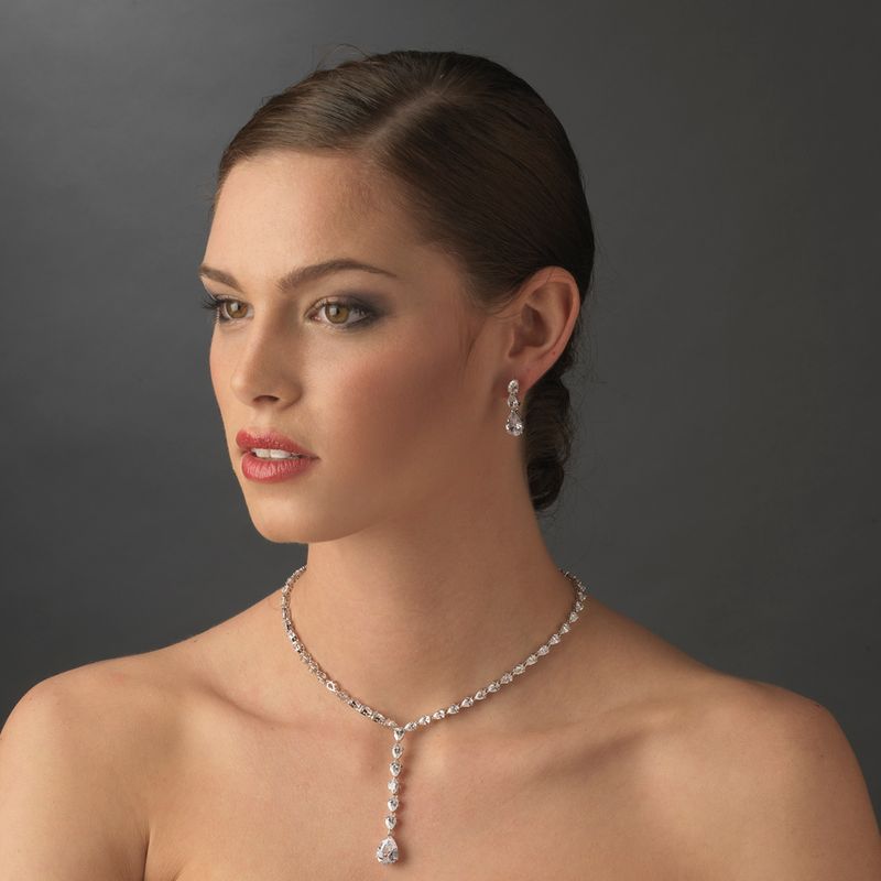 Vonetta - Stunning simulated diamond crystal drop bridal necklace set