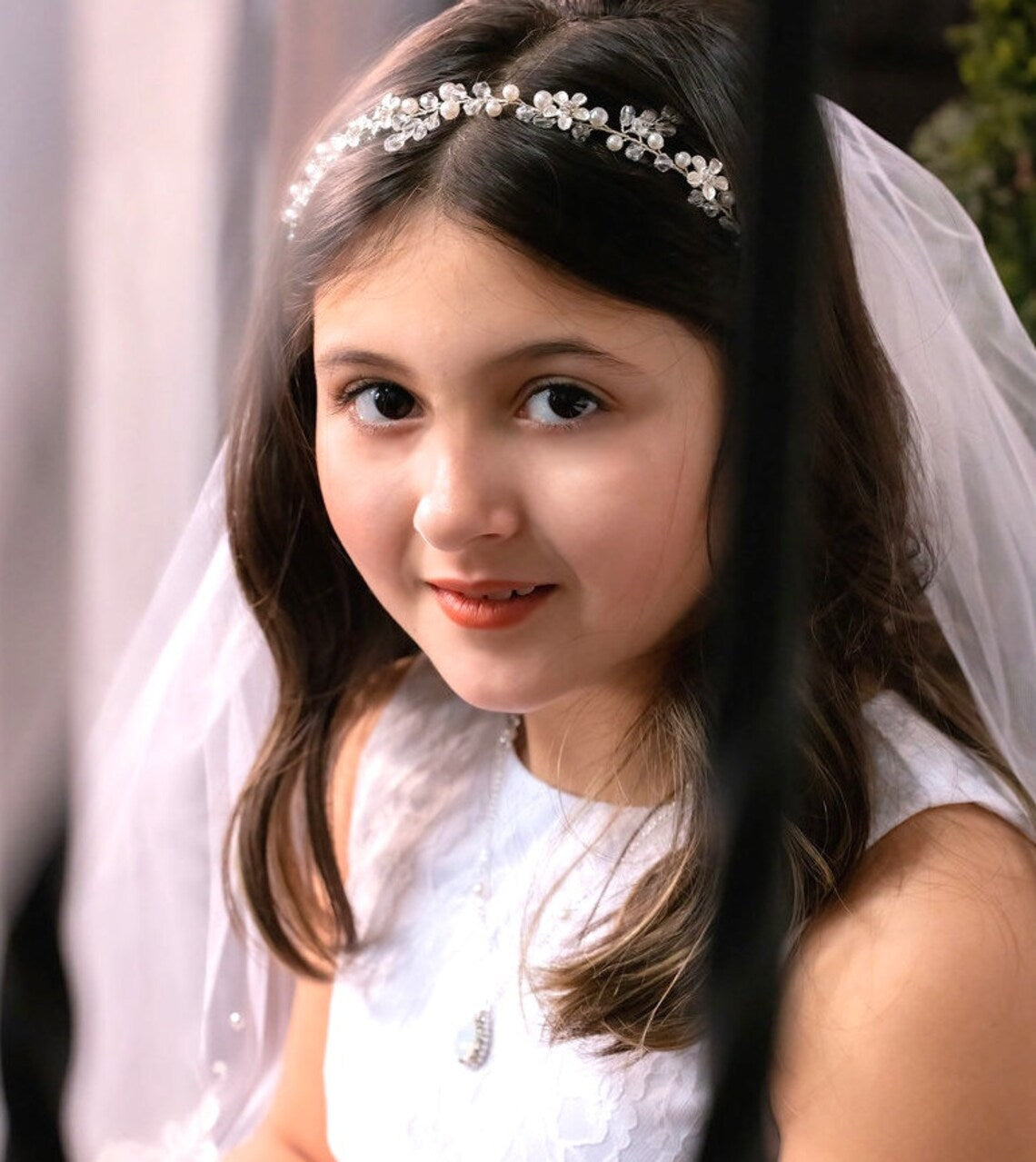 Mariarosa - Beautiful floral pearl first communion headpiece