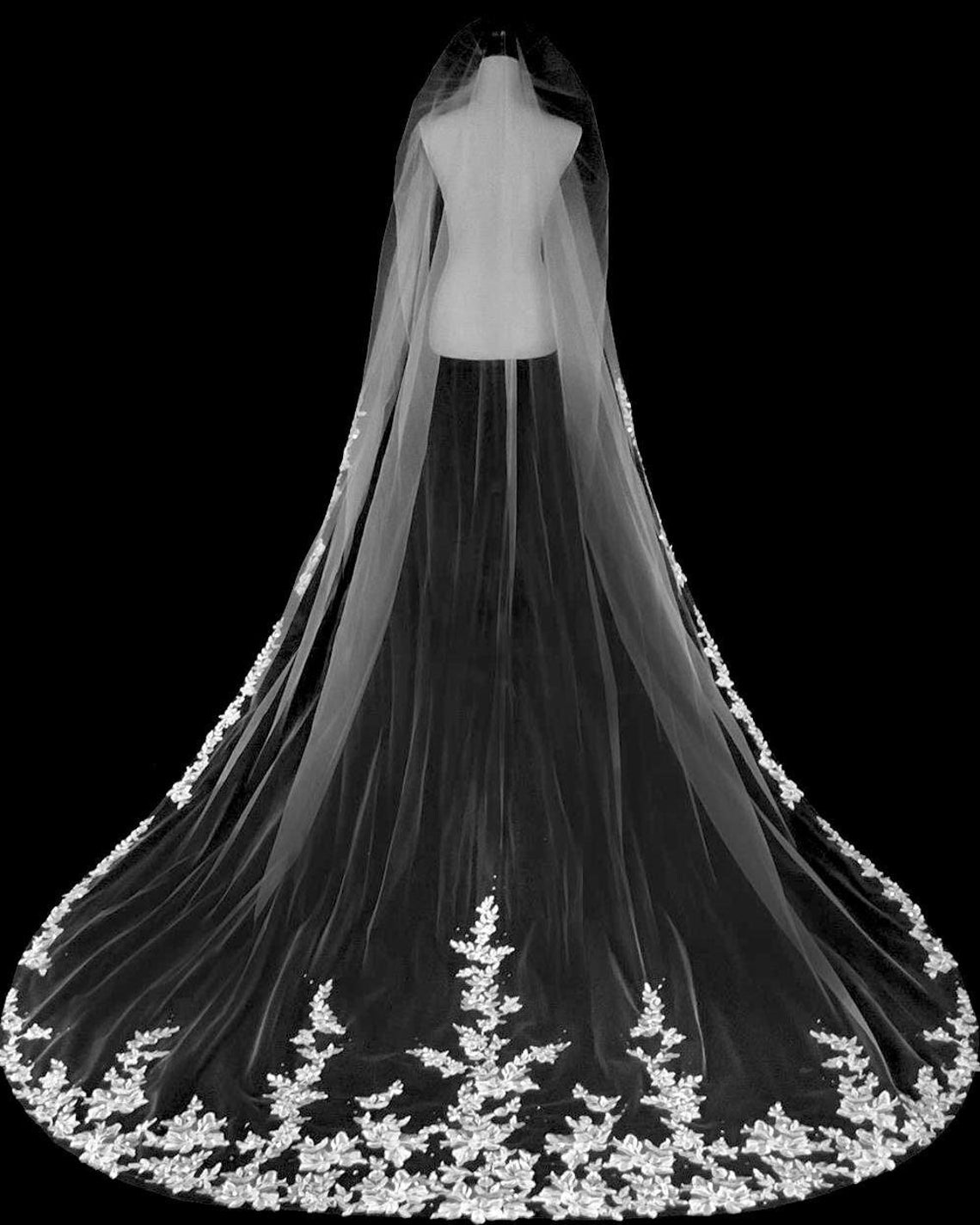 Fara, Beaded lace cathedral wedding veil