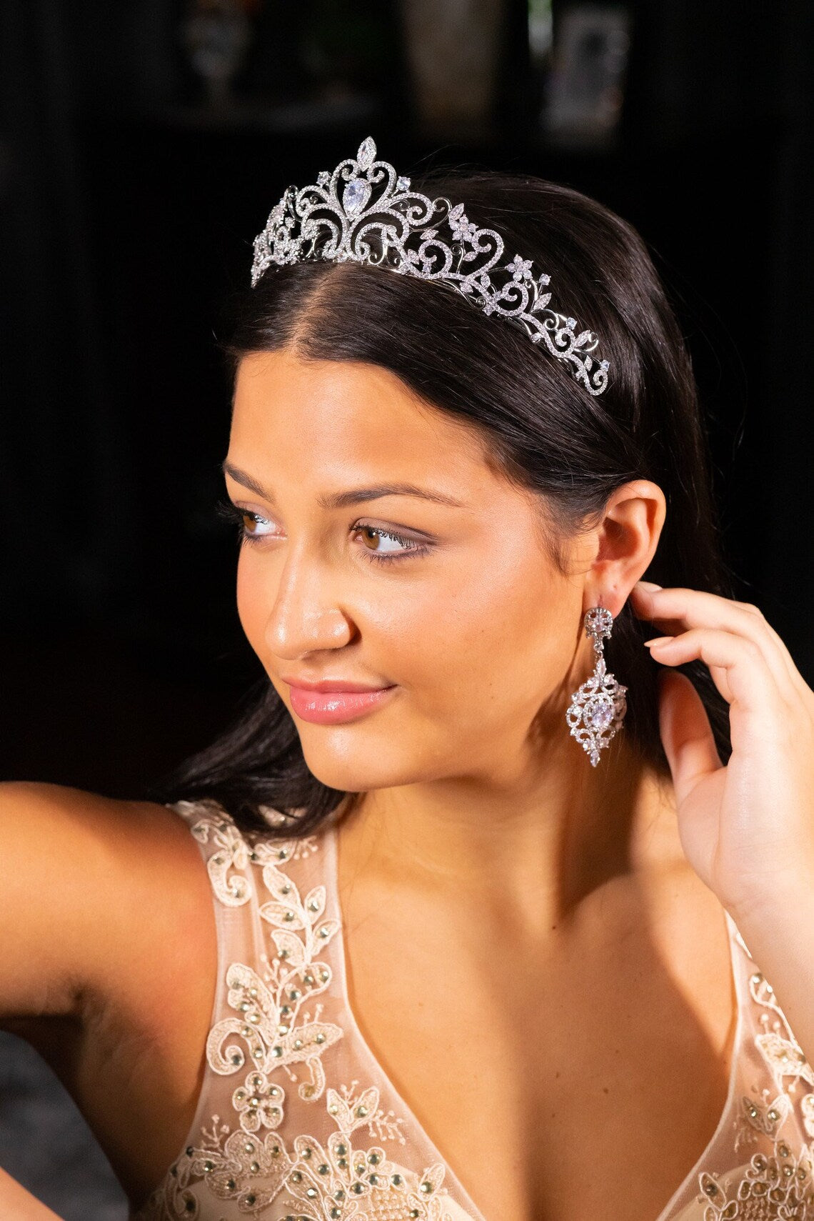 Silver crystal wedding tiara