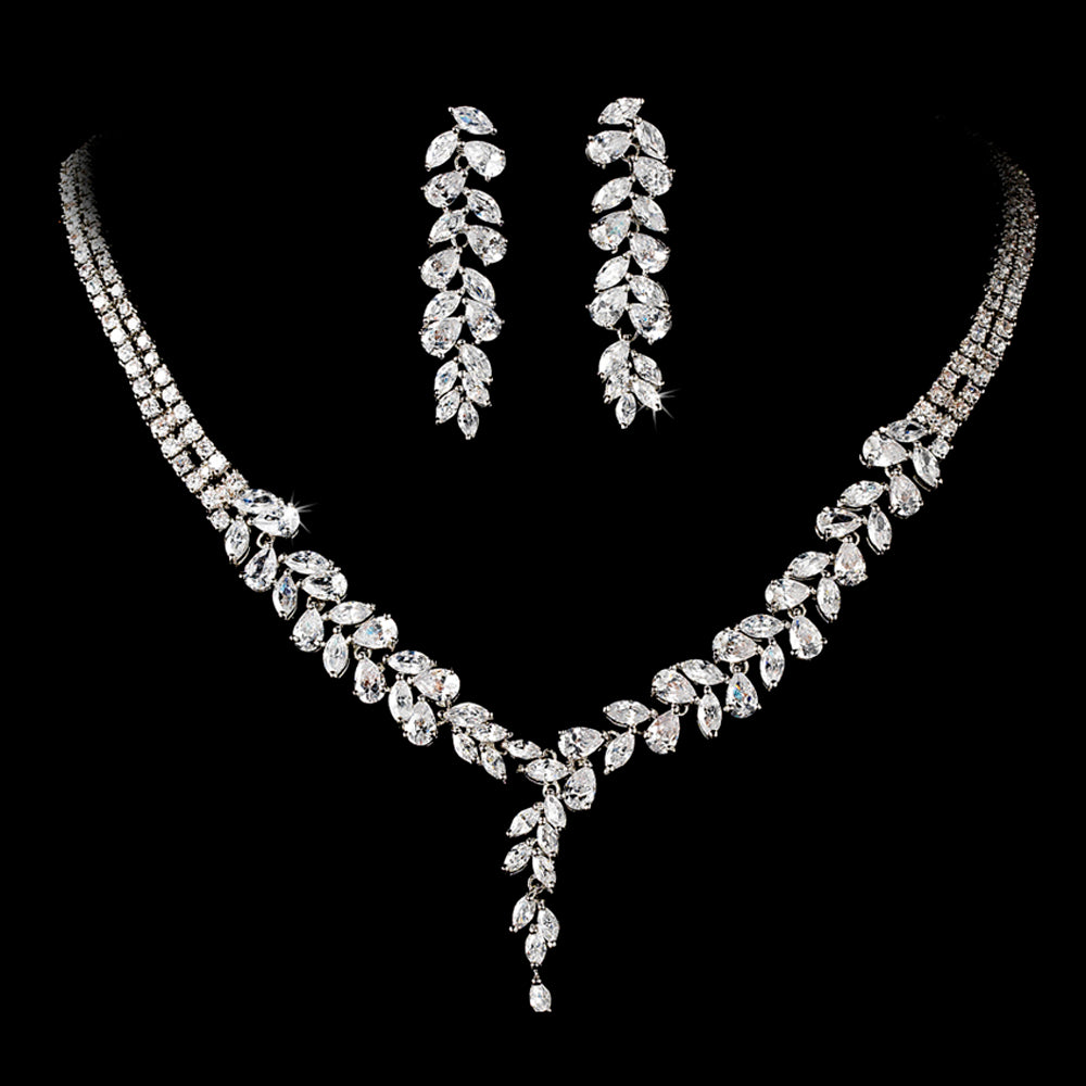 Isadora- Simulated Diamond CZ elegant vine bridal necklace set
