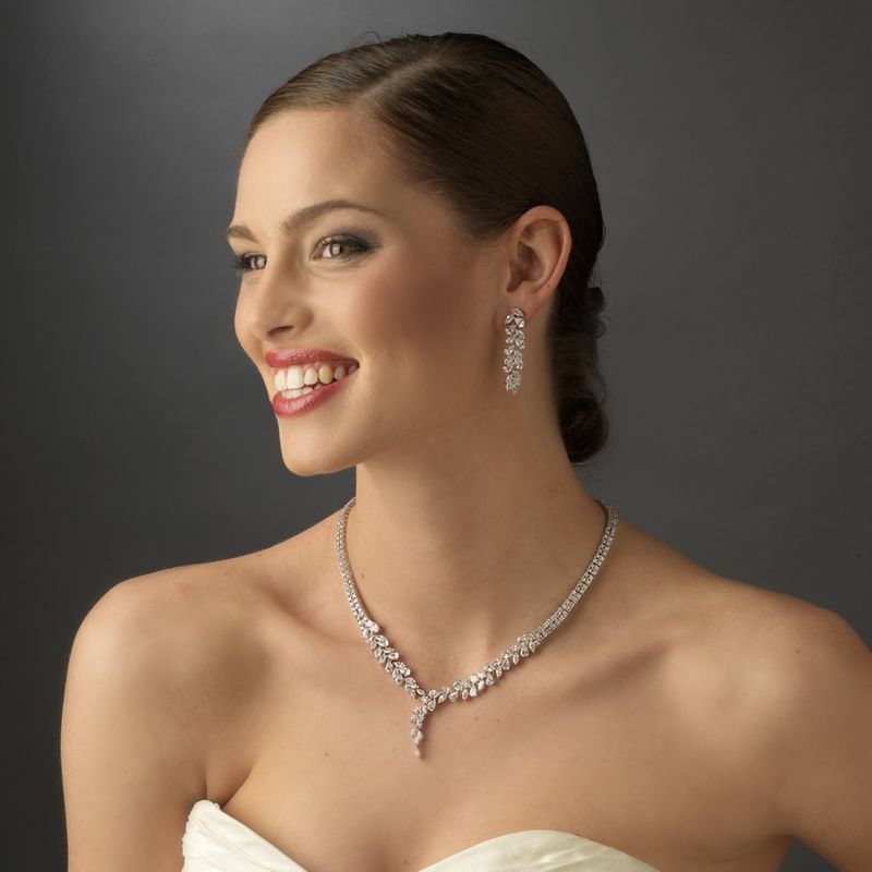 Isadora- Simulated Diamond elegant vine bridal necklace set