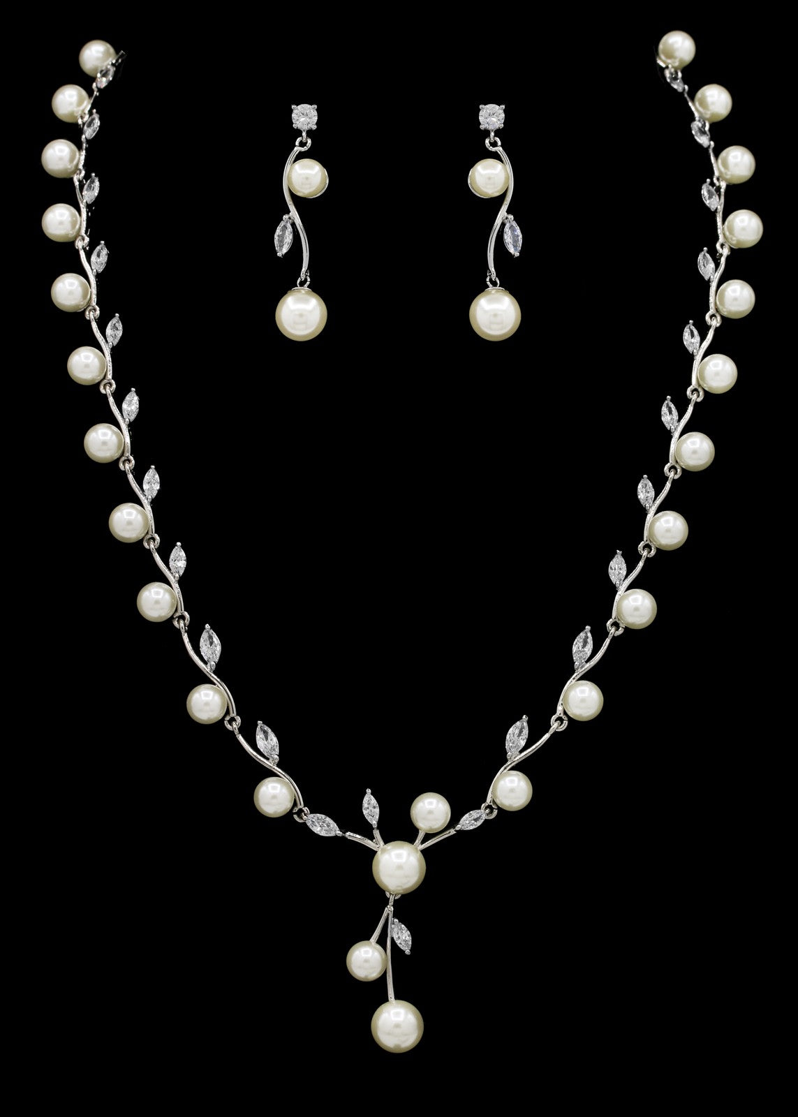 Alejandra - Timeless freshwater pearl vine bridal necklace and earring set