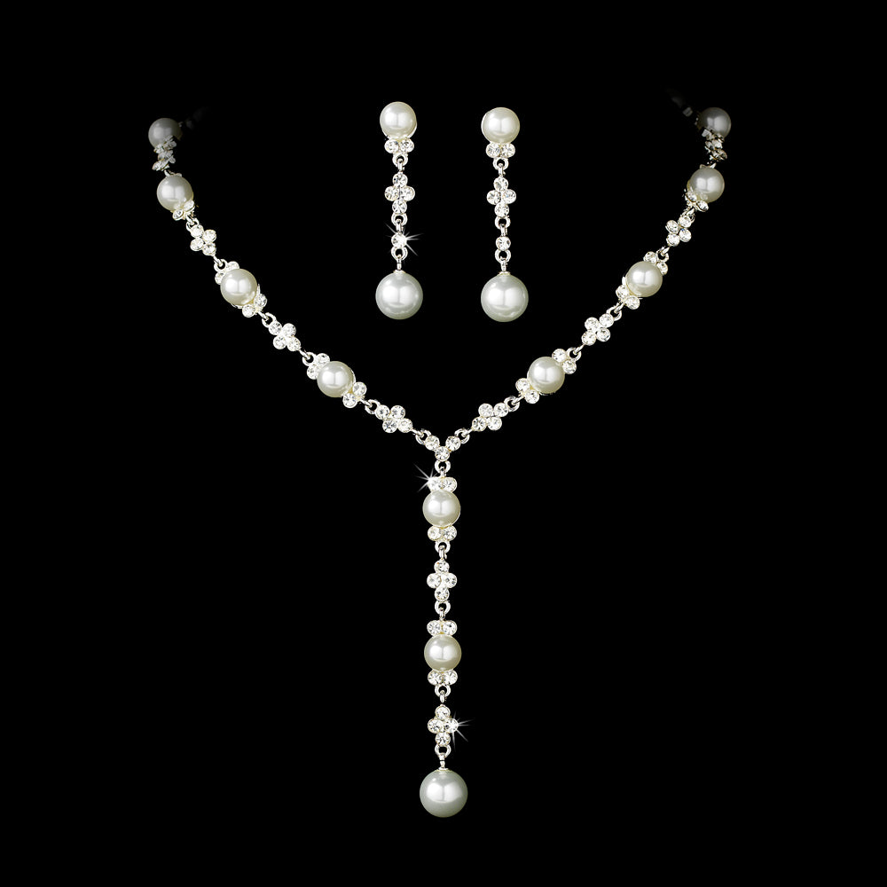 Villa - Timeless cz pearl drop bridal necklace set