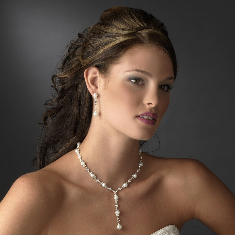Villa - Timeless cz pearl drop bridal necklace set