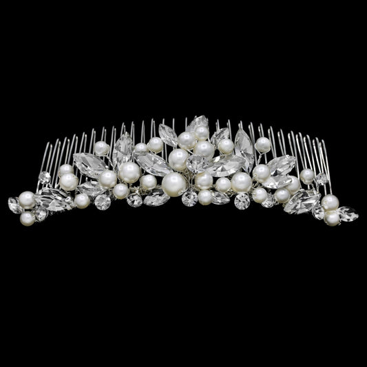 Kenita - Timeless crystal and pearl wedding hair comb