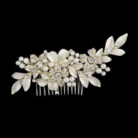 Champagne -  floral crystal champagne hair comb