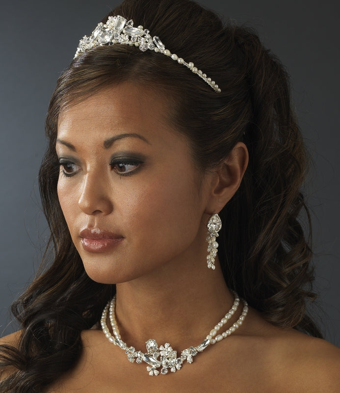 Sunset -  Exquisite crystal and pearl bridal necklace set