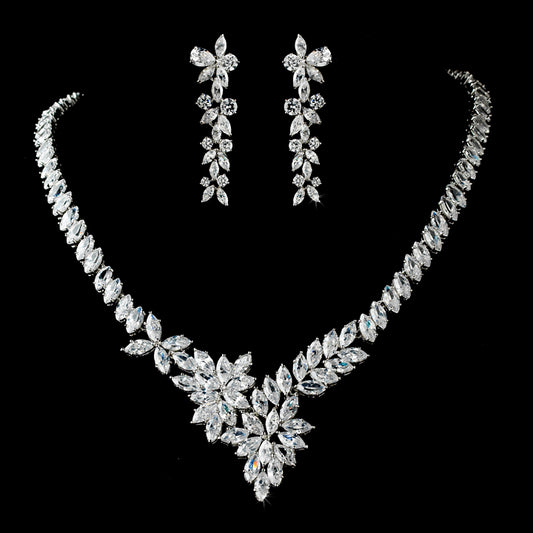 Alessia - Simulated Diamond CZ elegant vine bridal necklace set