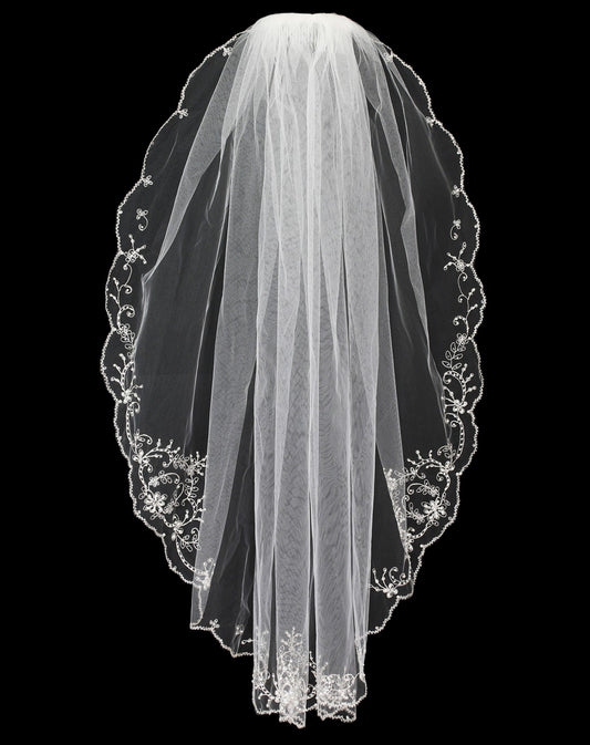 Kate – Exquisite Ivory scalloped crystal Beaded wedding veil