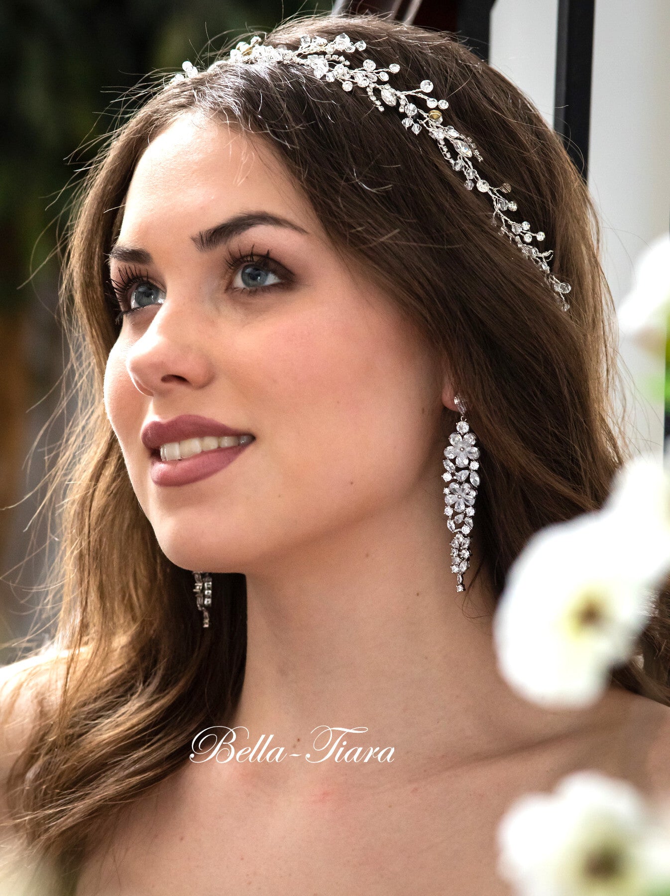 Aurora Beautiful swarovski crystal long drop bridal earrings