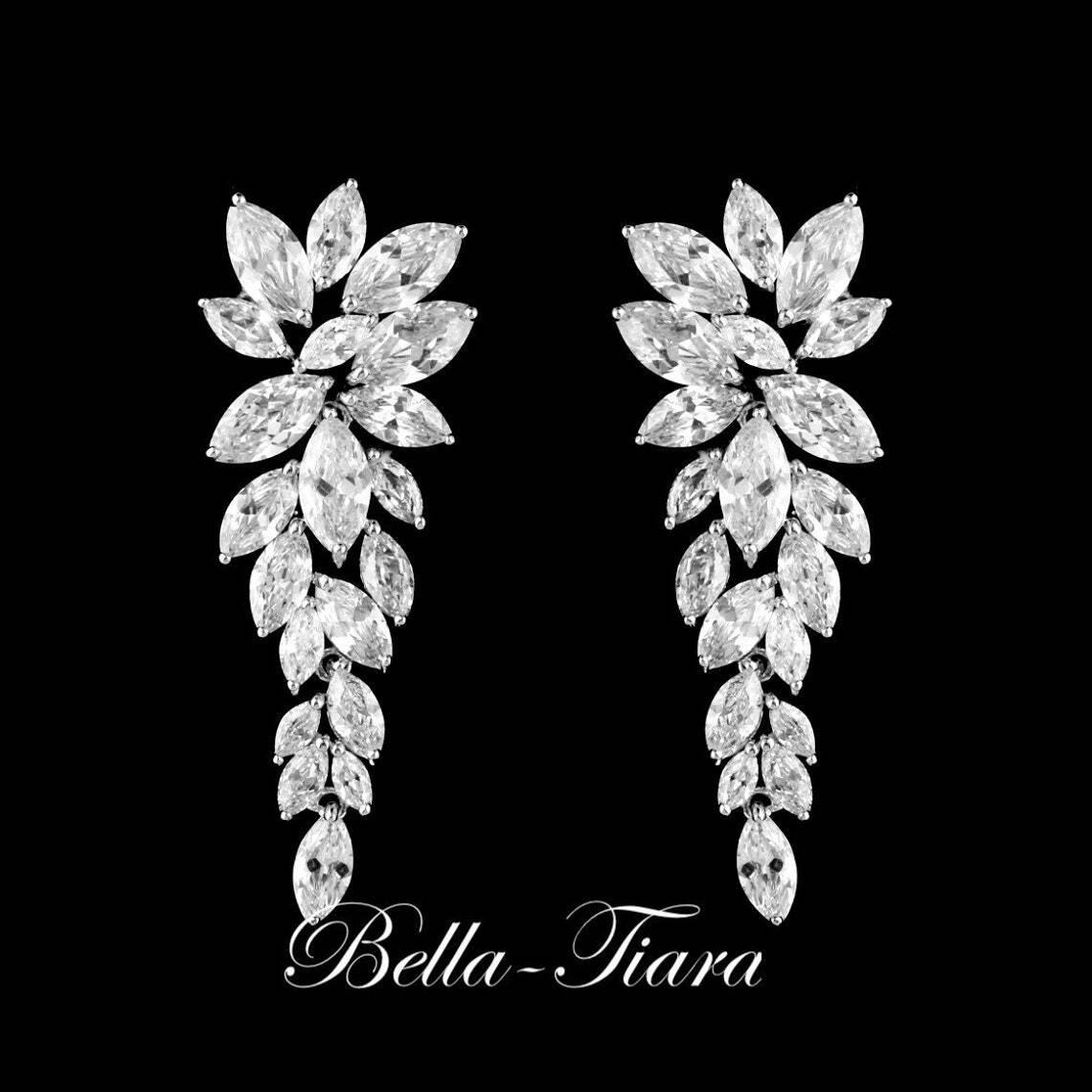 Marta -  Elegant CZ vine bridal earrings